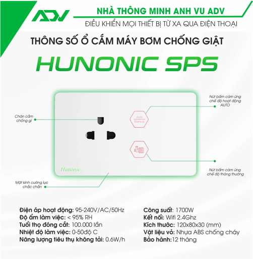 Ổ CẮM MÁY BƠM CHỐNG GIẬT HUNONIC SPS - Ảnh 7